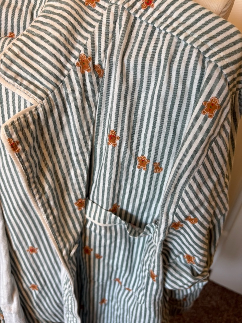 Target Green Stripe Embroidered Pajama Top & Bottoms with Gingerbread - Picture 2 of 2